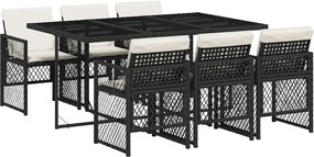 vidaXL Set mobilier de grădină cu perne, 7 piese, negru, poliratan