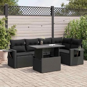 3326476 vidaXL Set mobilier de grădină cu perne, 6 piese, negru, poliratan