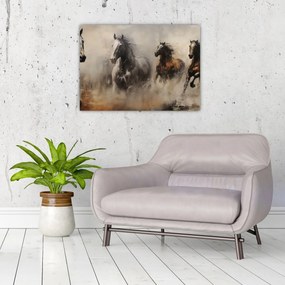 Tablou pe sticlă - Pictură în ulei de cai (70x50 cm)