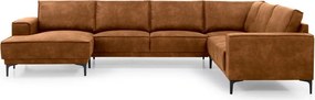 Colțar maro coniac cu tapițerie din imitație de piele (colț pe partea stângă /în formă de "U") Copenhagen – Scandic