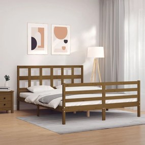 3194844 vidaXL Cadru de pat cu tăblie, maro miere, 160x200 cm, lemn masiv