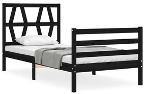 3194365 vidaXL Cadru de pat cu tăblie, negru, 90x200 cm, lemn masiv