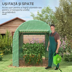 Outsunny Seră Tip Tunel din Polietilenă Cu Uși și Ferestre din Plasă, Cort cu Capac din PE și Cadru de Oțel, Verde 1,8x1,8x2 m | Aosom Romania