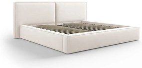 Pat matrimonial bej tapițat cu spațiu de depozitare și somieră 200x200 cm Arendal – Cosmopolitan Design
