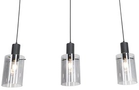 Lampă suspendată neagră cu sticlă fumurie ovală cu 3 lumini - Vidro