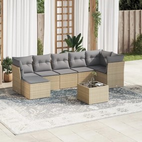 vidaXL Set canapele de grădină, 8 piese, cu perne, bej, poliratan