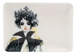 Set de masă, 4 piese, porțelan, negru/alb