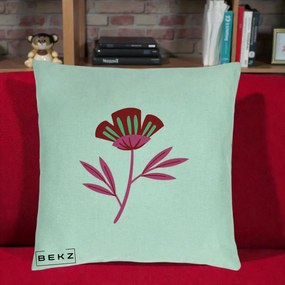 Perna Decorativa Floare Macul Roz-Rosu Grafic, 40x40 cm, Verde Menta, Husa Detasabila, Perna Inclusa, BEKZ®