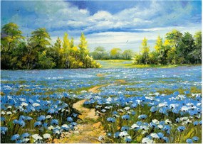 Tablou pe sticlă - Drum de câmp, pictură în ulei (70x50 cm)