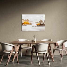 Tablou pe sticlă - Munții în ceață (70x50 cm)