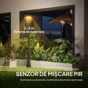 Outsunny Lampadar de Exterior cu Energie Solară cu Senzor PIR Negru | Aosom Romania