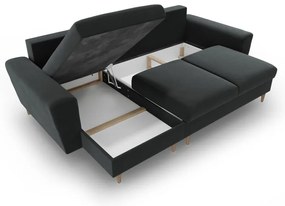 Colțar gri închis extensibil, cu spațiu de depozitare cu tapițerie din catifea Kyoto – Cosmopolitan Design