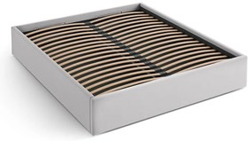 Pat matrimonial gri deschis tapițat cu spațiu de depozitare/fără tăblie cu somieră 200x200 cm Susan – Micadoni