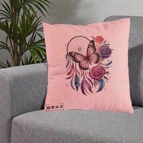 Perna Personalizata Prinzator de Vise cu Fluture si Trandafiri, 40x40 cm, Roz, Husa Detasabila, Perna Inclusa, BEKZ®