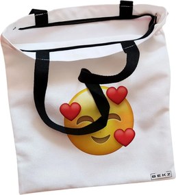 Sacosa de Panza pentru Cumparaturi, Geanta Tote, model In Love, Cu fermoar, 38x34.5 cm, Alba, BEKZ®