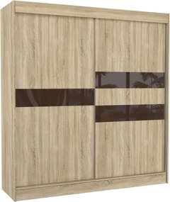 Dulap cu usi glisante 200x215 cm, Batia, ADRK Furniture (Culoare: Sonoma / Ciocolată Lacobel)