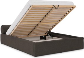 Pat matrimonial gri închis tapițat cu spațiu de depozitare cu somieră 200x200 cm Cille – Ropez