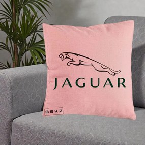 Perna Personalizata cu emblema Jaguar, 40x40 cm, Roz, Husa Detasabila, Perna Inclusa, BEKZ®