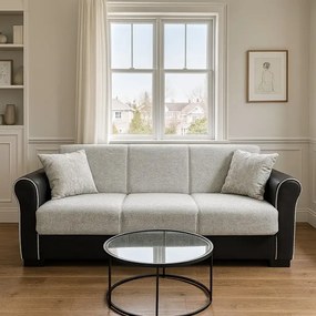 Canapea extensibila 3 loc cu spatiu de depozitare – stofa negru si bej – Country