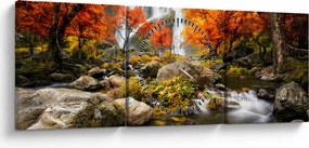 Tablou - Cascade în peisaj de toamnă, portocaliu (cu ceas) (90x30 cm)