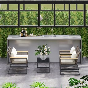 Outsunny Set mobilier de grădină din polyrattan pentru 4 persoane, rezistent la intemperii, set balcon cu canapea 2 locuri, 2 scaune, masă cu sticlă, perne Bej | Aosom Romania