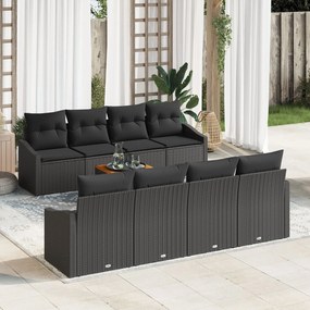 vidaXL Set canapea de grădină 7 pcs Negru 55 x 55 x 37 cm Rattan, Lemn