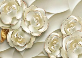 Fototapet 3D, Flori albe cu varfuri aurii pe un fundal alb Art.05124