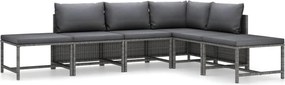 vidaXL Set mobilier de grădină cu perne, 6 piese, gri, poliratan