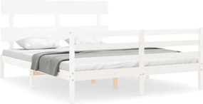 vidaXL Cadru de pat cu tăblie, alb, 160x200 cm, lemn masiv