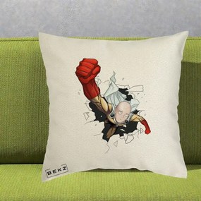 Perna Personalizata One Punch Man Saitama Pumn, 40x40 cm, Ecru, Husa Detasabila, Perna Inclusa, BEKZ®