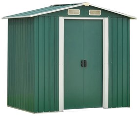 Căsuţă pentru grădină din tablă pentru scule, verde / alb, 2x1,3x1,8 m, HAMAL TIP 1