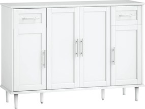 HOMCOM Mobilier de Sufragerie, Credență cu 2 Sertare și 3 Dulapuri cu Rafturi Reglabile, Comodă cu Picioare din Pin pentru Sala de Mese și Bucătărie, 120x38x86 cm, Alb | Aosom Romania