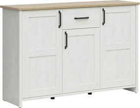 Comoda LOKSA, pin alb/stejar grandson, PAL laminat, 148x43x99 cm