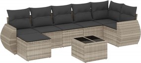 vidaXL Set mobilier de grădină cu perne, 8 piese gri deschis poliratan