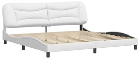 3208024 vidaXL Cadru de pat cu tăblie, alb, 200x200 cm, piele ecologică