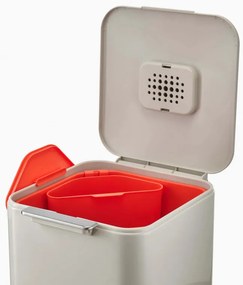 Cos de gunoi 3in1 pentru reciclare si organic Joseph Joseph Totem Compact 30064, 2x20 L, Recipient pentru deseuri 3 L, Design vertical, Filtre carbune activ, Bej