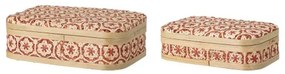 Set 2 cutii pentru depozitare cu capac din bambus, Dy Natural / Rosu, l26xA16xH7 cm / l30xA21xH9 cm