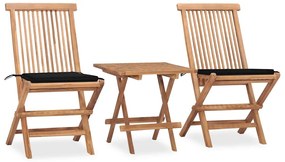 vidaXL Set mobilier exterior pliabil cu perne, 3 piese, lemn masiv tec
