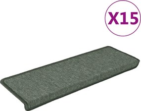 vidaXL Covorașe pentru scări, 15 buc., 65x21x4 cm, verde închis, cu margini dreptunghiulare