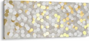 Tablou - Hexagoane alb - auriu (120x50 cm)