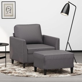 vidaXL Fotoliu canapea cu taburet, gri, 60 cm, piele ecologică