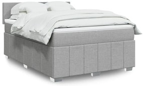 vidaXL Pat continental cu saltea, gri deschis, 160x200 cm, textil