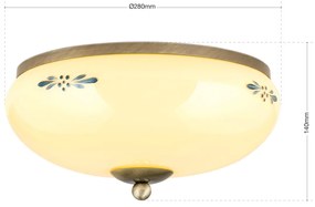 Plafoniera clasica Landhaus 28cm alama antique/ sticla champagne decor albastru