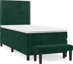 vidaXL Pat box spring cu saltea, verde închis, 90x200 cm, catifea