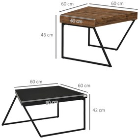 Set 2 Masute de Cafea din PAL si Otel in Stil Industrial, Masa Neagra 80x60x42 cm si Masa Maro 60x60x46 cm HOMCOM | Aosom RO