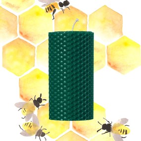 Lumanare Marturie  din Ceara de Albine naturala tip fagure colorat - Verde inchis 3,5 cm, 20 cm, Verde inchis