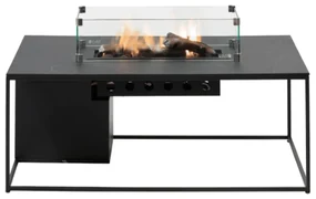 Masă cu foc Cosidesign Line cu cadru negru și top cu aspect marmură neagră Nu