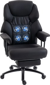 HOMCOM Scaun de birou cu masaj 3D de frământare și suport pentru picioare, scaun de computer reglabil cu spătar înalt, tapițerie Leathaire, Negru | Aosom Romania