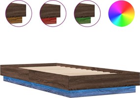 vidaXL Cadru de pat cu lumini LED, stejar maro, 100x200 cm