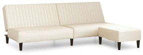 3081876 vidaXL Canapea extensibilă 2 locuri şi taburet, crem, piele ecologică